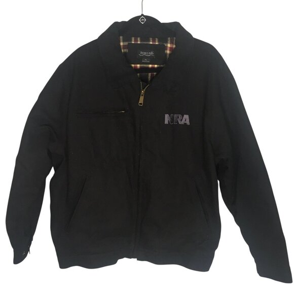 Chore Jacket Mens XL Black Plaid Lined Full Zip NRA Logo Barn Outdoor - Picture 1 of 16